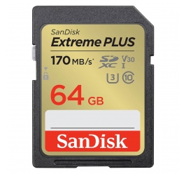 SDXC SANDISK 64GB EXTREME PLUS, 170/80MB/s, UHS-I, C10, U3, V30