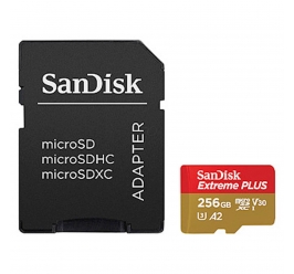 SDXC SANDISK MICRO 256GB EXTREME PLUS, 200/140MB/s, A2, UHS-I, V30, U3, C10, adapter