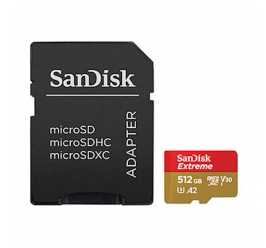 SDXC SANDISK MICRO 512GB EXTREME, 190/130MB/s, A2, UHS-I, U3, V30, C10, adapter