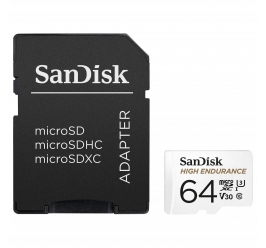 SDXC SANDISK MICRO 64GB HIGH ENDURANCE VIDEO, 100/40MB/s, UHS-I, U3, C10, V30, adapter